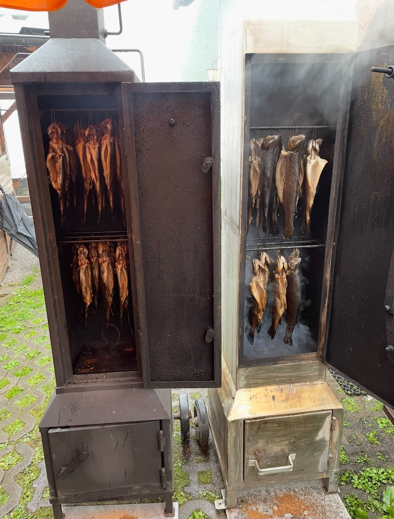 Räucherofen mit frisch geräuchertem Fisch